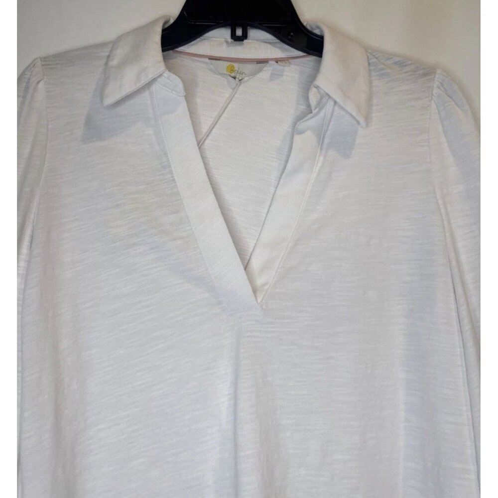 Boden Women’s White Cotton Collared Notch V Neck Long Sleeve Blouse Top Sz 4 NEW - Picture 2 of 10